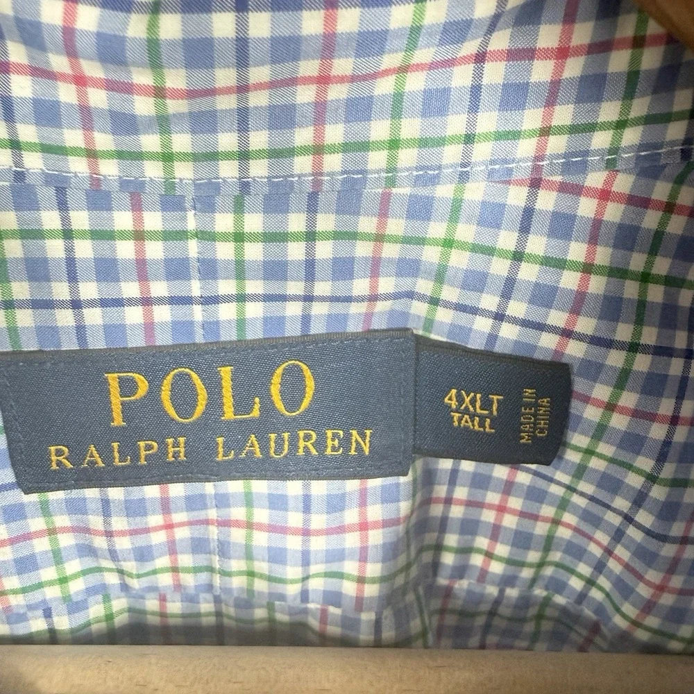 Polo Ralph Lauren Button Down Shirt Mens 4XLT Plaid L/S Embroidered Pony Logo